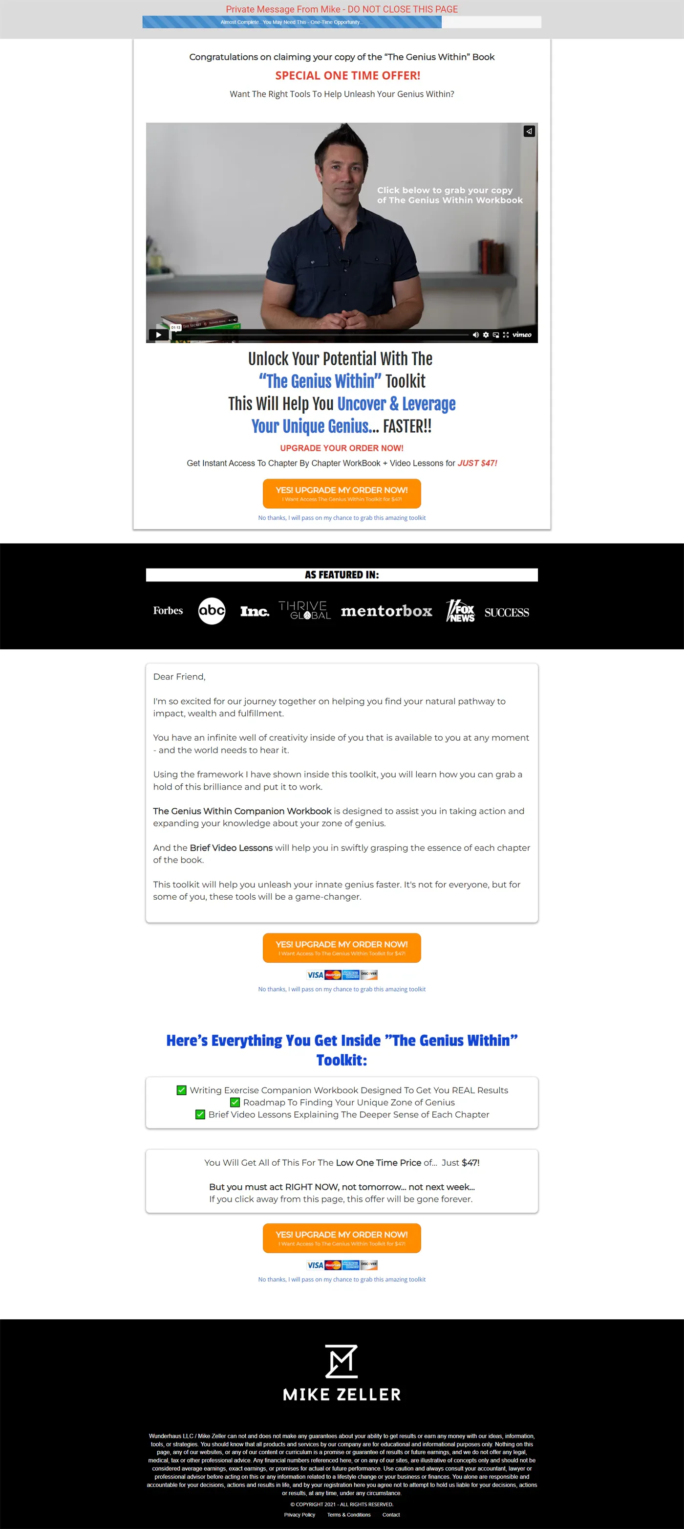 Mike Zeller, coach, consultant and author: OTO 1