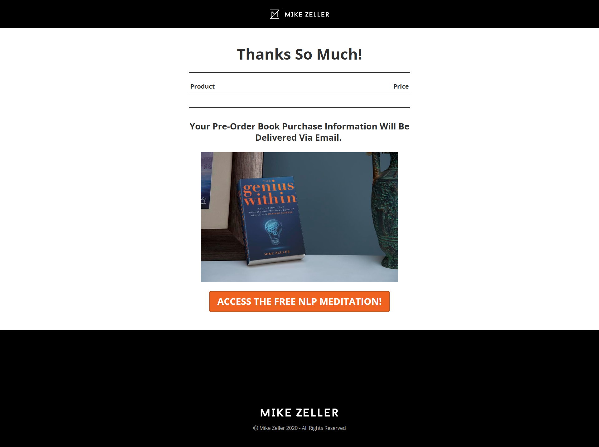 Mike Zeller, coach, consultant and author: Order confirmation