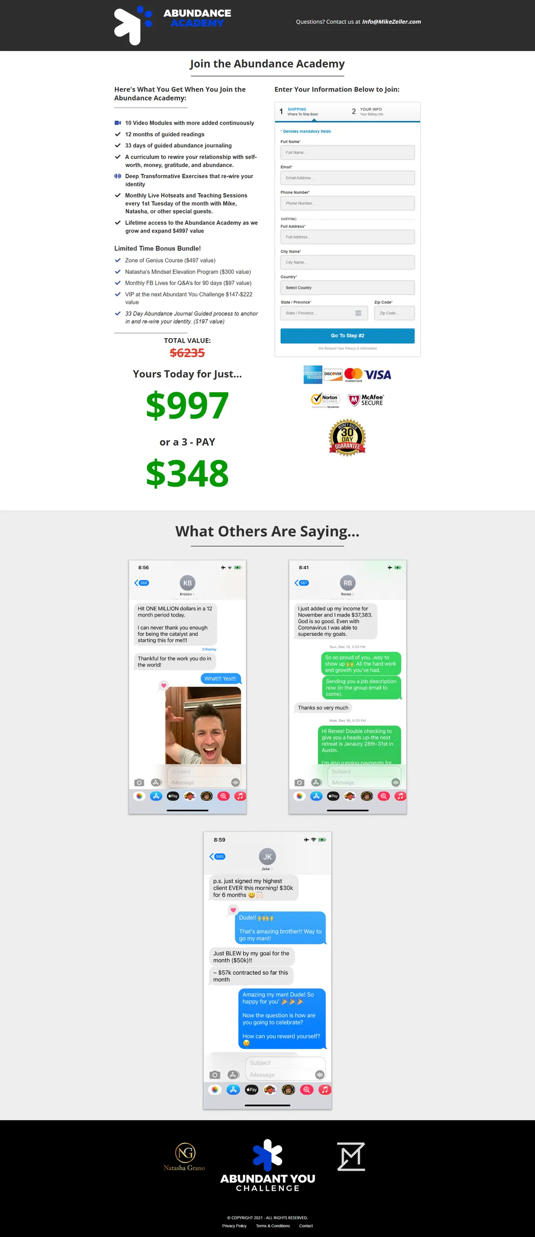 Mike Zeller, Abundant You Challenge: Abundance Academy pre-sell checkout